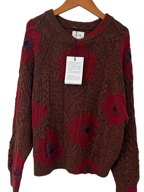 Barrie Sweaters - Barrie cable-knit sweater red floral intarsia 100% cashmere sz S NWT